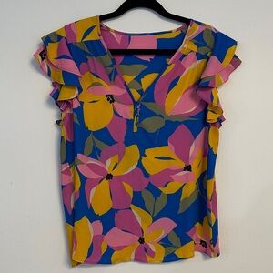 Floral Ruffle Sleeve Top - Pink, Yellow, Blue